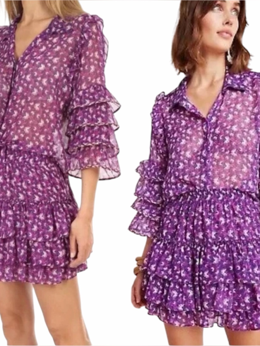 MISA LA Sheer Purple Cordelia Layered Tiered Bell Sleeve Blouse XS